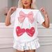 Women's Clothing Spring And Summer New Cherry Bow Print Loose Short Sleeved T Shirt_ecoleips.com
