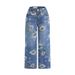 Women's American Style Printed Denim Straight Leg Wide Leg Pants For Spring And Autumn Fashion City_ecoleips.com