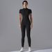 LazyZoom Solid Color Zipper Short Sleeve Jumpsuit For Women, High Elasticity Slimming Dance Fitness One-Piece Sports Yoga Wear_ecoleips.com
