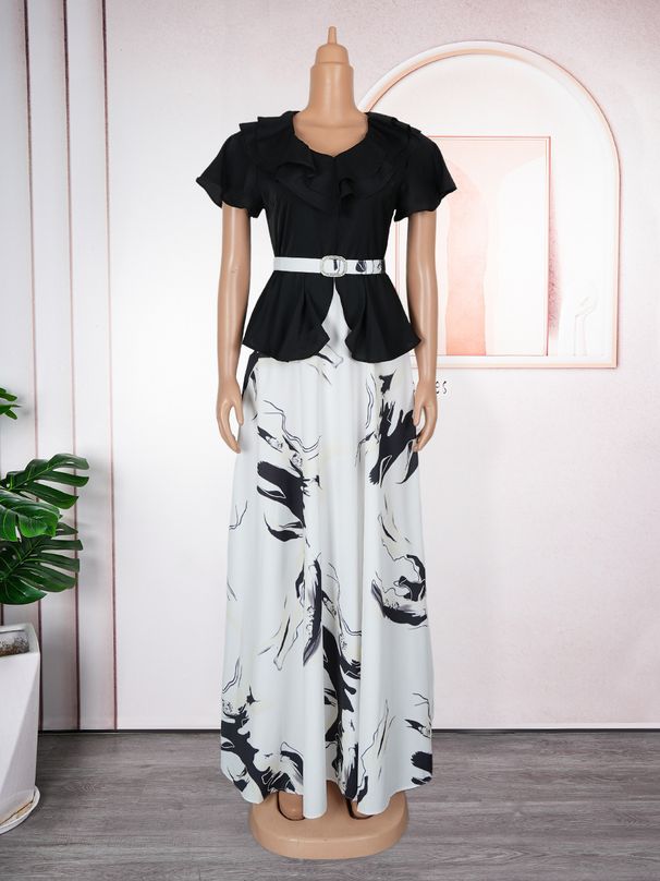 Women's Clothing Plus Size Clothes Print Maxi Dress For Women – Elegant Long Sleeve Lemon Yellow/Red/Black/Green (L-3XL)_ecoleips.com