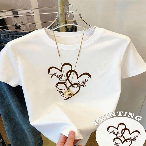 New European And American plus Size Crew Neck T-Shirt Loose Casual Short Sleeve Printed Top for Women_ecoleips.com