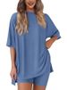 K New Women's Casual Round Neck Slit Loose Shorts Short Sleeved Home Suit Set_ecoleips.com