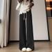 Knitted Wide Leg With A Sense Of Design, Side Pleat Groove Strips, Autumn Winter Thick Hanging Feeling, Loose And_ecoleips.com