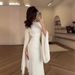 Spliced Organza Long Satin Slim Dress With Large Swing Sleeves Without A Hat_ecoleips.com