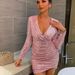 2025 European And American New Women's Sequined Pleated Evening Dress, Long-sleeved V-neck Sexy Nightclub_ecoleips.com