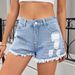 Women's Distressed Denim Shorts - Vintage Washed High Waist Ripped Hot Pants Trendy Casual Stretch Denim Shorts_ecoleips.com