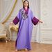 Women's Long Robe Dress Color Blocking Embroidery V Neck Loose Fit Muslim Fashion Cross Border Style_ecoleips.com