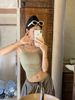 Hot Girl Halter Neck Strap Vest For Women Summer Green Tie Slim Fit Unique Short Top Sexy Backless_ecoleips.com