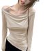 Voya Women's Hot Girl Pure Want To Hang Neck T-shirt Autumn And Winter New Style One Shoulder Off Shoulder Solid Color Interior Top_ecoleips.com