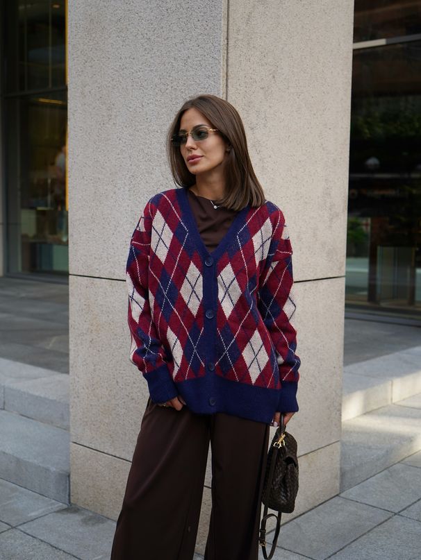 Plaid Long-Sleeve Knit Cardigan – Women’s Oversized V-Neck Sweater Coat, Thickened Winter Warm Layering, Cozy Fall & Winter Casual Wrap_ecoleips.com