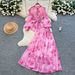 Women's French Style Chiffon Top And High-Waisted Pants Set with Tie Waist Lantern Sleeves Print Half-Length Design_ecoleips.com