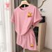Women's Cute Casual Two Piece Set Bear Print Short Sleeve Top And Shorts Summer Outfit Can Be Worn at Home Or out_ecoleips.com