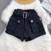 Women's Retro High Waist Denim Shorts - Distressed Wide Leg Workwear Style, Vintage American Fit_ecoleips.com
