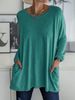 2026 Wish Spring Summer New European American Round Neck Long Sleeve Loose Pocket Solid Color T-Shirt Casual_ecoleips.com