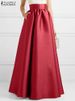 ZANZEA Women Autumn Satin Skirt New A-line Floor Length Solid Color High Waist Dress Elegant Vintage Casual Oversized Long Robe_ecoleips.com