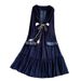 Women's French Style Beaded round Neck Dress Elegant Summer Texture Pleats Ruffles Long Skirt Gentle Dress_ecoleips.com
