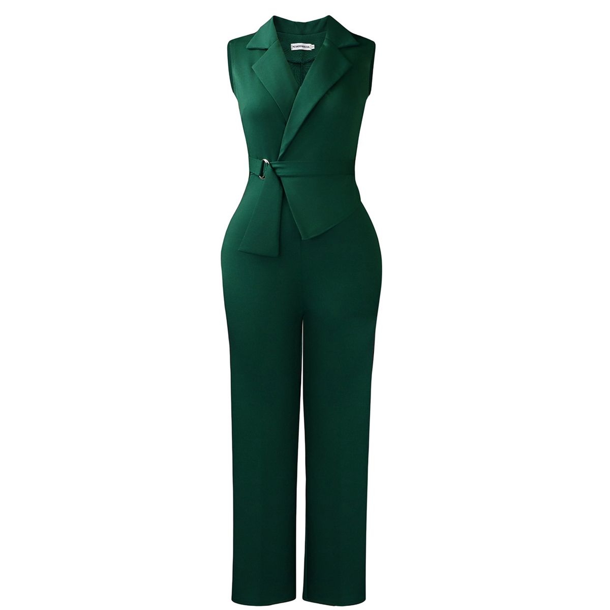 Summer Fashion Women's Solid Color Sleeveless Jumpsuit With Tie Collar Wide Leg Pants Style_ecoleips.com