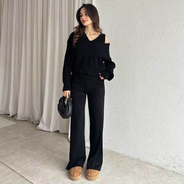 Women's Clothing Solid Color Sleeveless Minimalist Sleeveless U-Neck Top & Straight Leg Pants Set – Chic Office Wear In Black & Slate Grey | XS-XXXL_ecoleips.com