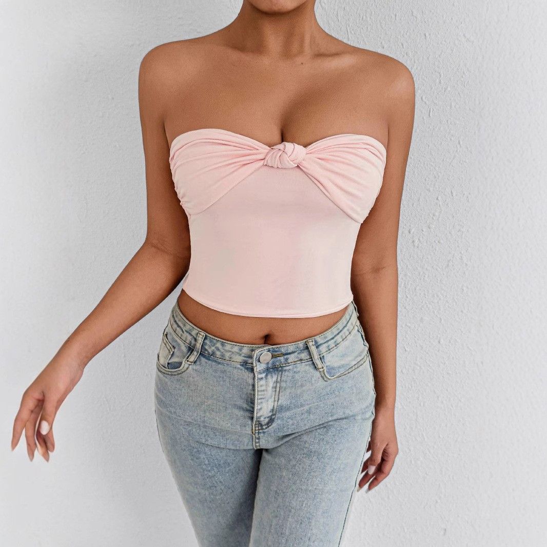 European And American Summer Sexy High-End Pure Desire Bustier Women's New Arrival Push-Up Body-Concealing Wrap Top With Belly Button Cutout_ecoleips.com