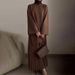 Vintage Elegant Women's Fall Outfit – Loose Fit Round Neck Top & Flowy Midi Skirt Set (Long Sleeve, Ruffled Hem) – Boho Chic Casual Dress_ecoleips.com