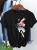European And American Cross-border Foreign Trade Women's Clothing, Watercolor Butterfly Print Round-neck Short-sleeve_ecoleips.com