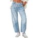 Women's Clothing Retro Banana Pants Loose Machete Trousers Wide Leg Pants Mid Waist Straight Jeans For Women_ecoleips.com