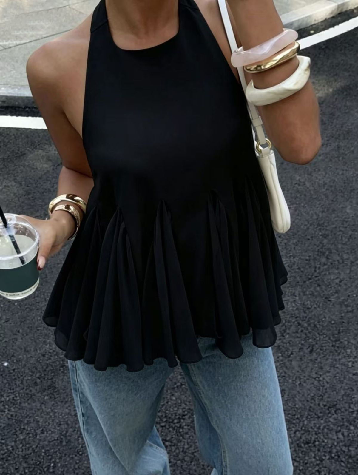 Slim Fit Solid Color Camisole Top for Women with Fluffy Hem And Exposed Back Sexy Stylish Hot Seller Women's Top_ecoleips.com
