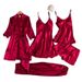 Women's Clothing Pajamas women summer ice silk sexy hot adult spring and autumn long sleeved thin women's nightgown five piece suit multi color_ecoleips.com