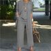 Women's Split Hem Sleeveless Top & Wide-Leg Pants Set - Solid Color, Office Chic, Wrinkle-Resistant_ecoleips.com
