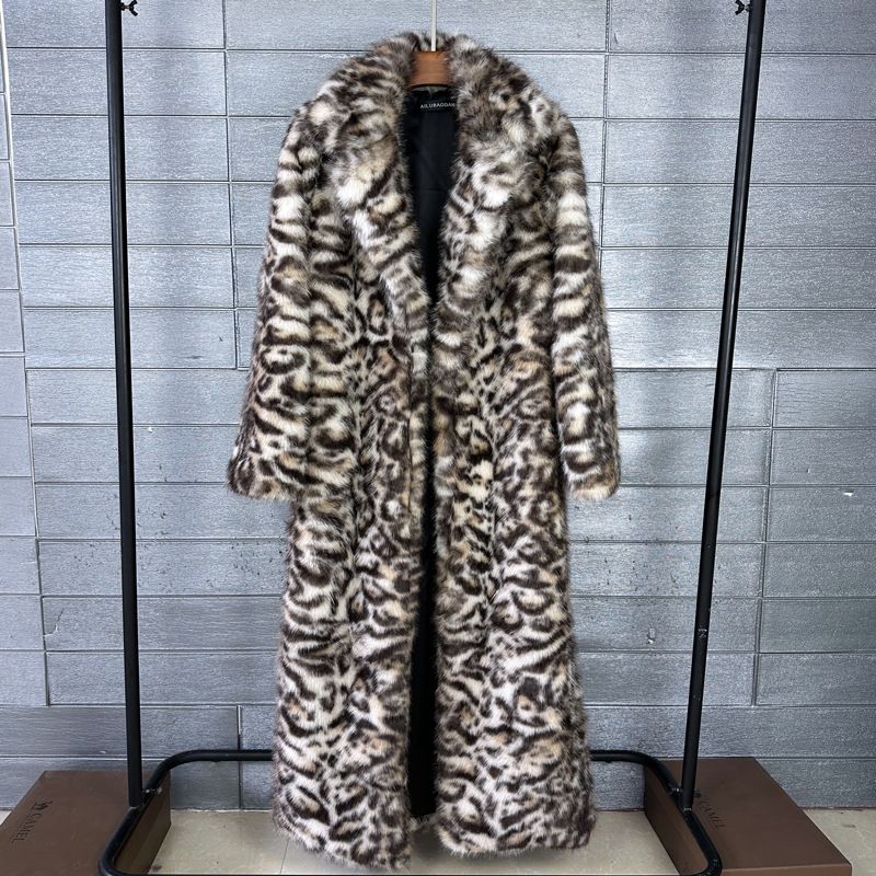 Luxury Leopard Print Faux Fur Coat – Long Suit Collar Winter Coat For Women (S/M/L/XL)_ecoleips.com
