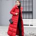 women's long puffer coat with fur hood, winter w oversized belted jacket, thickened quilted down alternat coat_ecoleips.com