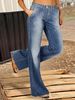 Women's Stretchy Distressed Jeans European American Style Cross Border Whiskers Slightly Flared Casual Denim with Frayed Edges_ecoleips.com