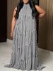 Plus-size Casual Dress For Women, A-line Dress With Wide Skirt And Halter Neck Tie - With Pockets_ecoleips.com