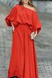 Women's Off Shoulder Lantern Sleeve Loose Top Wide Leg Pants 2 Piece Set No Belt_ecoleips.com