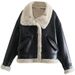 Women's Fleece-Lined Faux Leather Jacket - Winter Warm Short Coat With Lapel Collar, Casual Outerwear For Fall And Winter_ecoleips.com