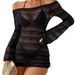 Women's Clothing Long Sleeve Mesh Sun Protection Beach Dress Swimsuit Women's Lace up Sexy Bikini Cover up Swimsuit_ecoleips.com