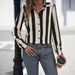 Women's Long Sleeved Cardigan Shirt Striped Black White Casual Professional Top Stylish Occasions Blouse_ecoleips.com