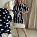 Women's Clothing Temperament Round Neck Striped Splicing Pleated Dress_ecoleips.com