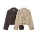 Double-Breasted Short Trench Coat – Parisian Café Core (Polyester, Tailored Collar, Spring Neutral Palette)_ecoleips.com