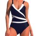 Women's Clothing Popular Women's Slim Sexy Fashion Stylish Color Sling V Neck One Piece Swimsuit Set_ecoleips.com