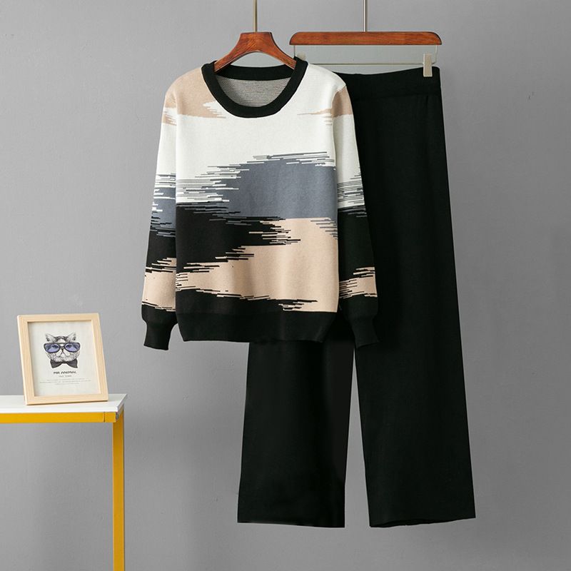 Women's Clothing Round Neck Jacquard Contrast Color Sweater For Women New Loose Slim Casual Versatile Knitted Sweater Fashionable Temperament Top_ecoleips.com