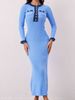 Women's Clothing Autumn And Winter New Style Knitted Dress Mid Length Long Sleeved Denim Stitching Bottom A Line Sweater Dress_ecoleips.com