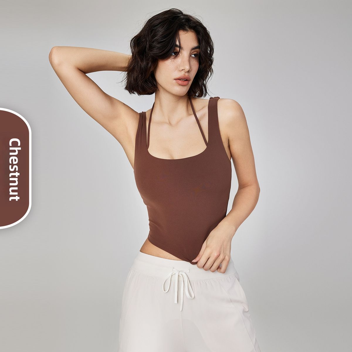 Women's Clothing Halter Neck Sports Bra Padded Chest Deep U Fitness Vest Detachable Yoga Gym Top Two Piece_ecoleips.com