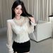 Vintage Mesh Lace Spliced Inner Shirt For Women, Spring French Style, Exquisitely Crafted, Waist-cinching, Slimming,_ecoleips.com