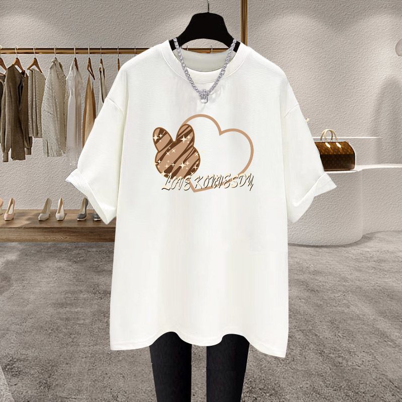 Women's Short Sleeve T-Shirt Irregular round Neck Shoulder Cut Rabbit Print 2024 Summer New Style Trendy Top_ecoleips.com
