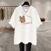 Women's Short Sleeve T-Shirt Irregular round Neck Shoulder Cut Rabbit Print 2024 Summer New Style Trendy Top_ecoleips.com