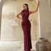 European And American Women's Clothing 2026 Spring New Fashion Sexy Ruched Waist Back-Slit Round-Neck Sleeveless Dress_ecoleips.com
