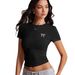 Y2k Letter Print Crop Top – Sexy Fitted Short Sleeve Tee For Women (Xs-Xl, Black Polyester Spandex Blend)_ecoleips.com