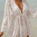 Women's Beach Swimsuit Sun Protection Dress European American Style Popular Sexy Semi Sheer Long Sleeves Waist Tie Ruched Design_ecoleips.com