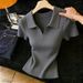 Women's French Style Ice Silk Knit Top Short Sleeved Elegant Slim Fit Flattering Collared New Summer Style_ecoleips.com